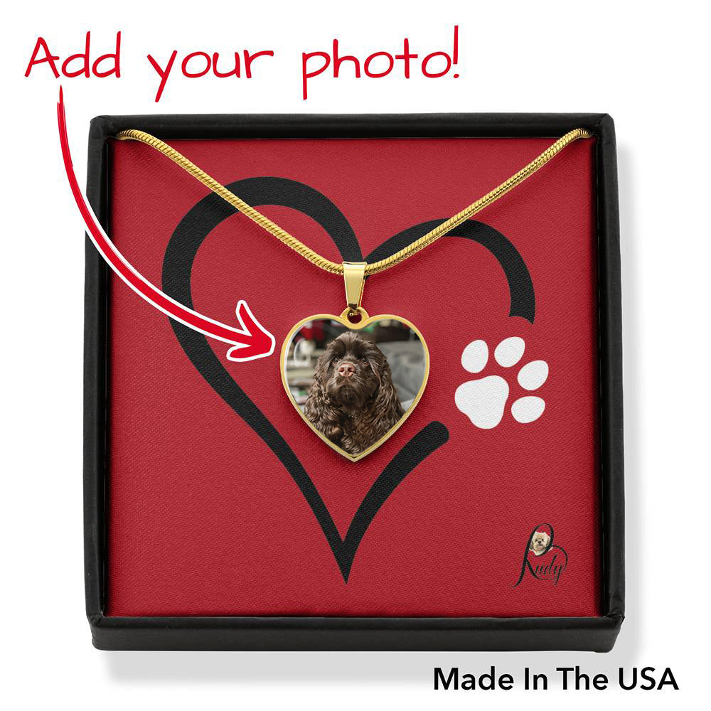 Gold Heart & Paw Customized Photo Heart Necklace. Perfect gift!