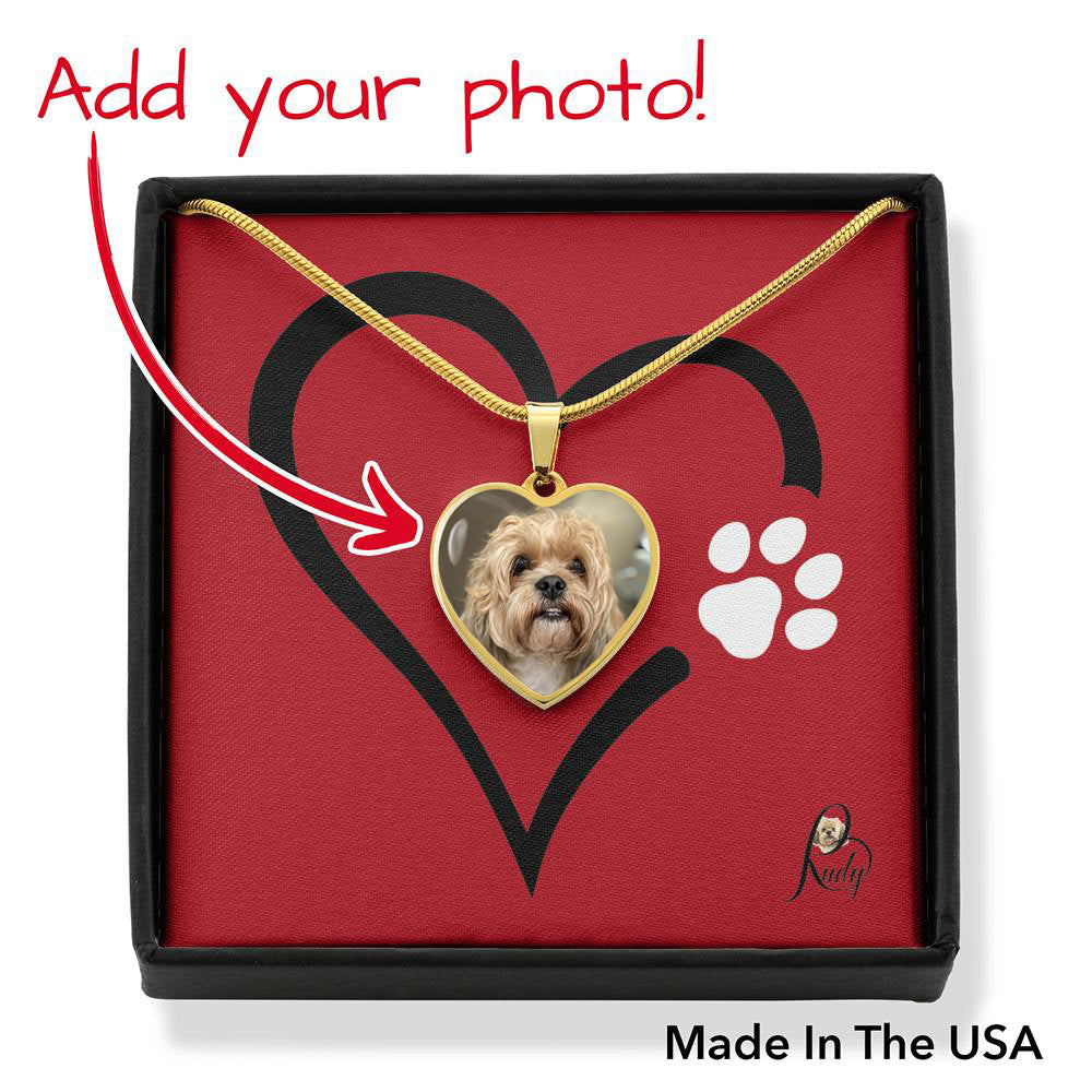 Gold Heart & Paw Customized Photo Heart Necklace. Perfect gift for dog lovers!