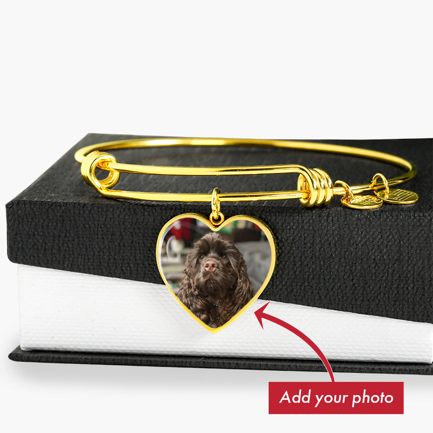 Customized dog Photo Heart Bangle Bracelet