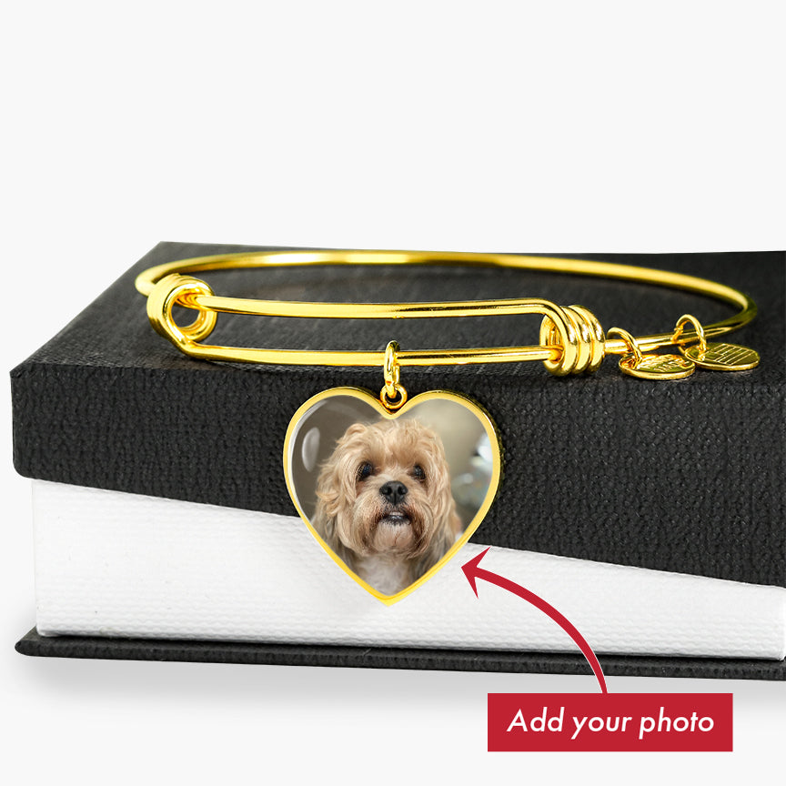 Customized dog Photo Heart Bangle Bracelet