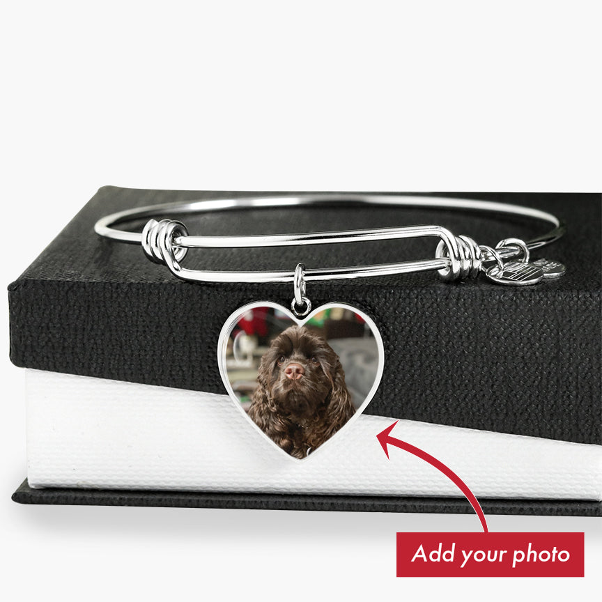 Customized dog Photo Heart Bangle Bracelet