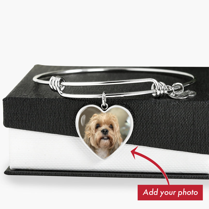 Customized dog Photo Heart Bangle Bracelet
