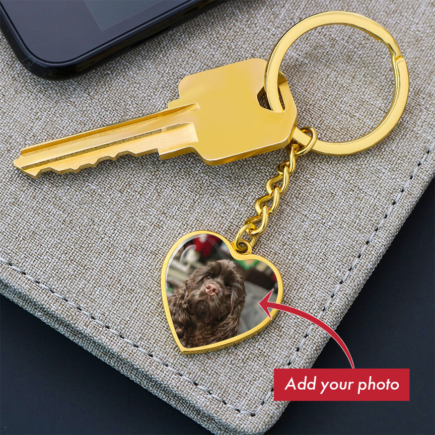 Gold Heart & Paw Customized Photo Heart Keychain. Perfect gift for dog lovers