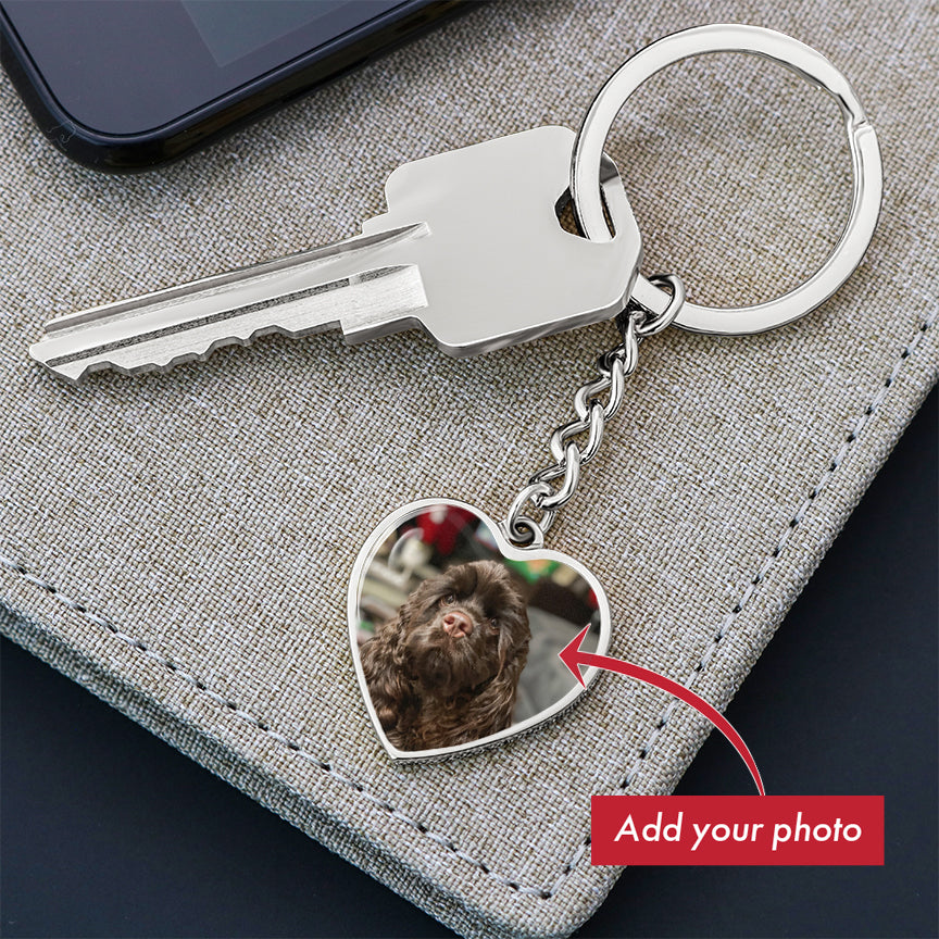Silver Heart & Paw Customized Photo Heart Keychain. Perfect gift for dog lovers