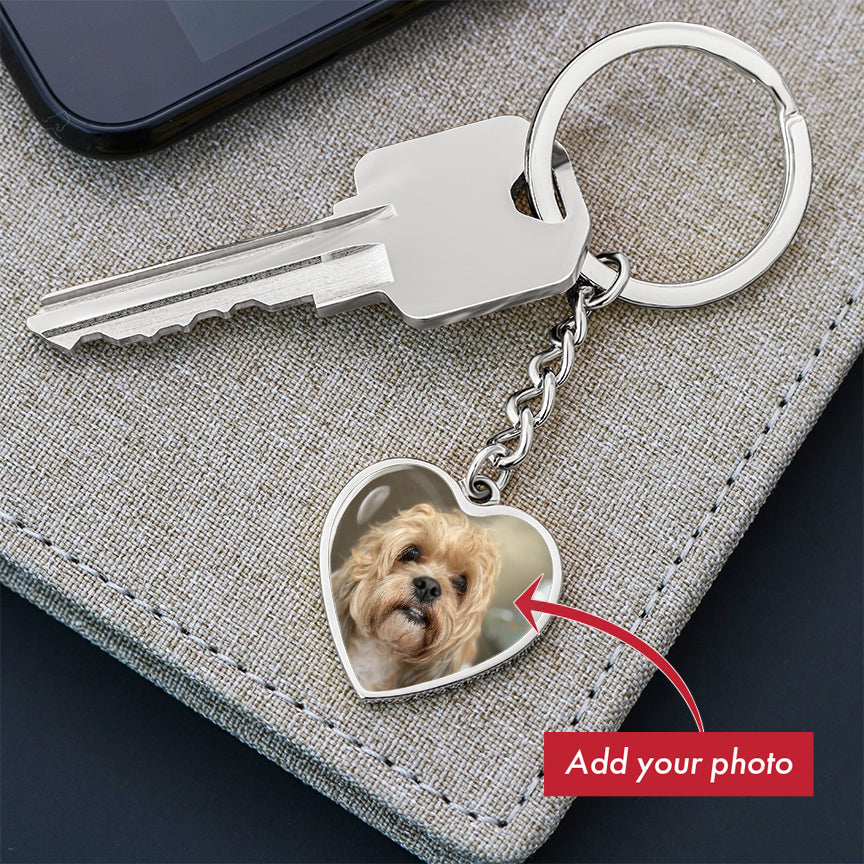 Silver Heart & Paw Customized Photo Heart Keychain. Perfect gift for dog lovers