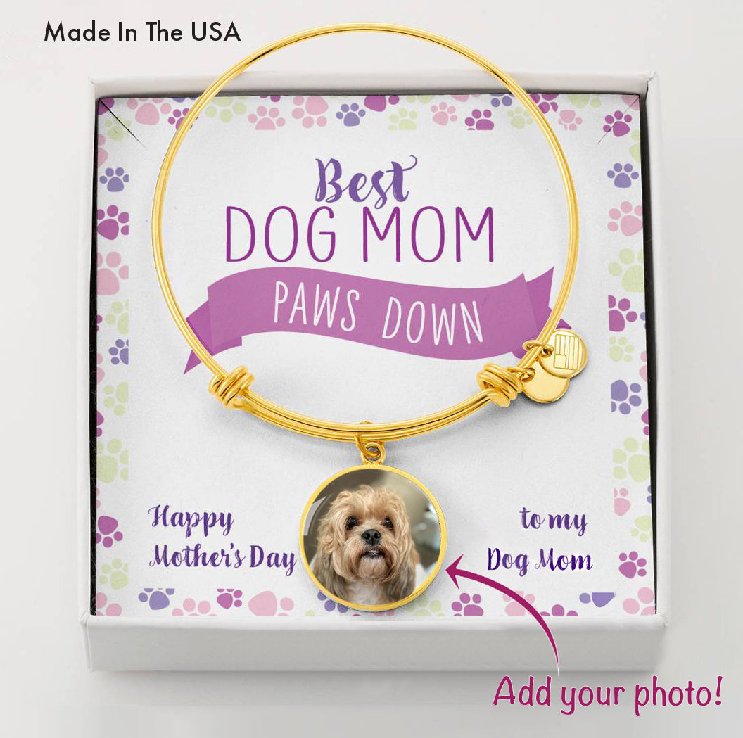Customized Circle Photo Bracelet "Best Dog Mom". Perfect Gift for a dog lover for Mother's Day!