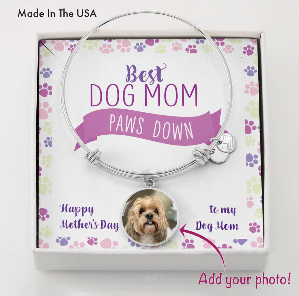 Customized Circle Photo Bracelet "Best Dog Mom". Perfect Gift for a dog lover for Mother's Day!