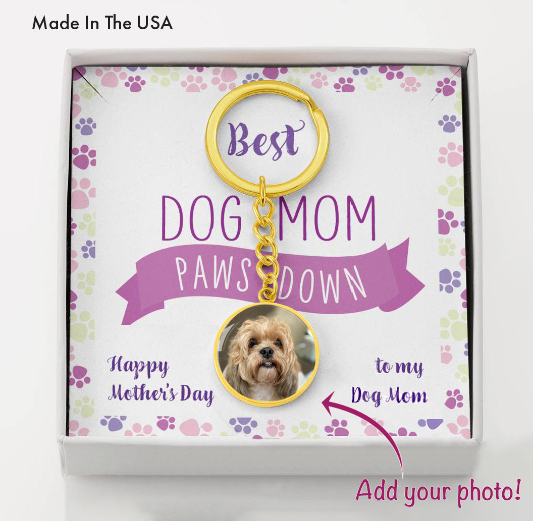 Customized Circle Photo Keychain "Best Dog Mom"