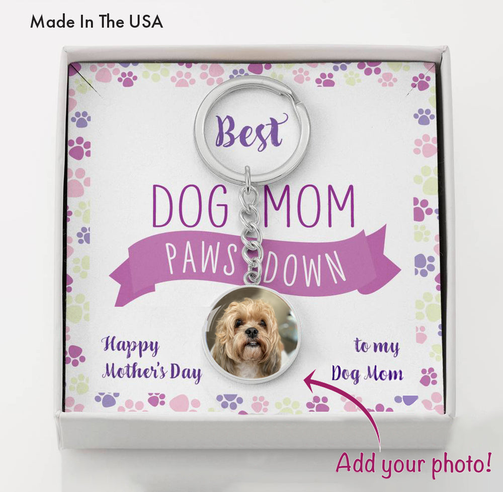 Customized Circle Photo Keychain "Best Dog Mom"