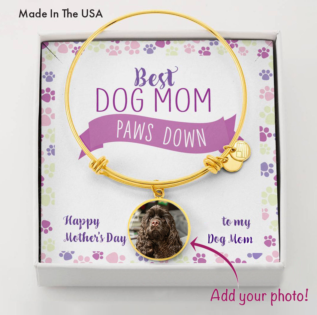 Customized Circle Photo Bracelet "Best Dog Mom". Perfect Gift for a dog lover for Mother's Day!
