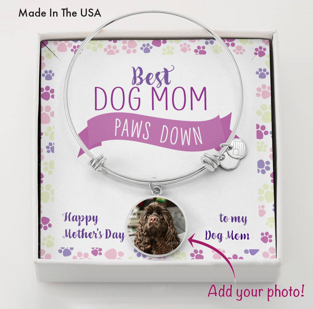 Customized Circle Photo Bracelet "Best Dog Mom". Perfect Gift for a dog lover for Mother's Day!
