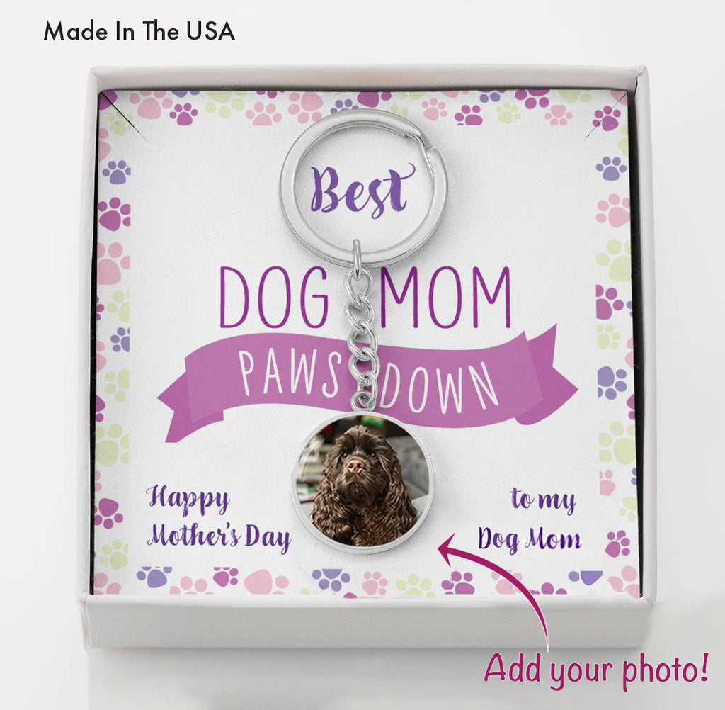 Customized Circle Photo Keychain "Best Dog Mom"