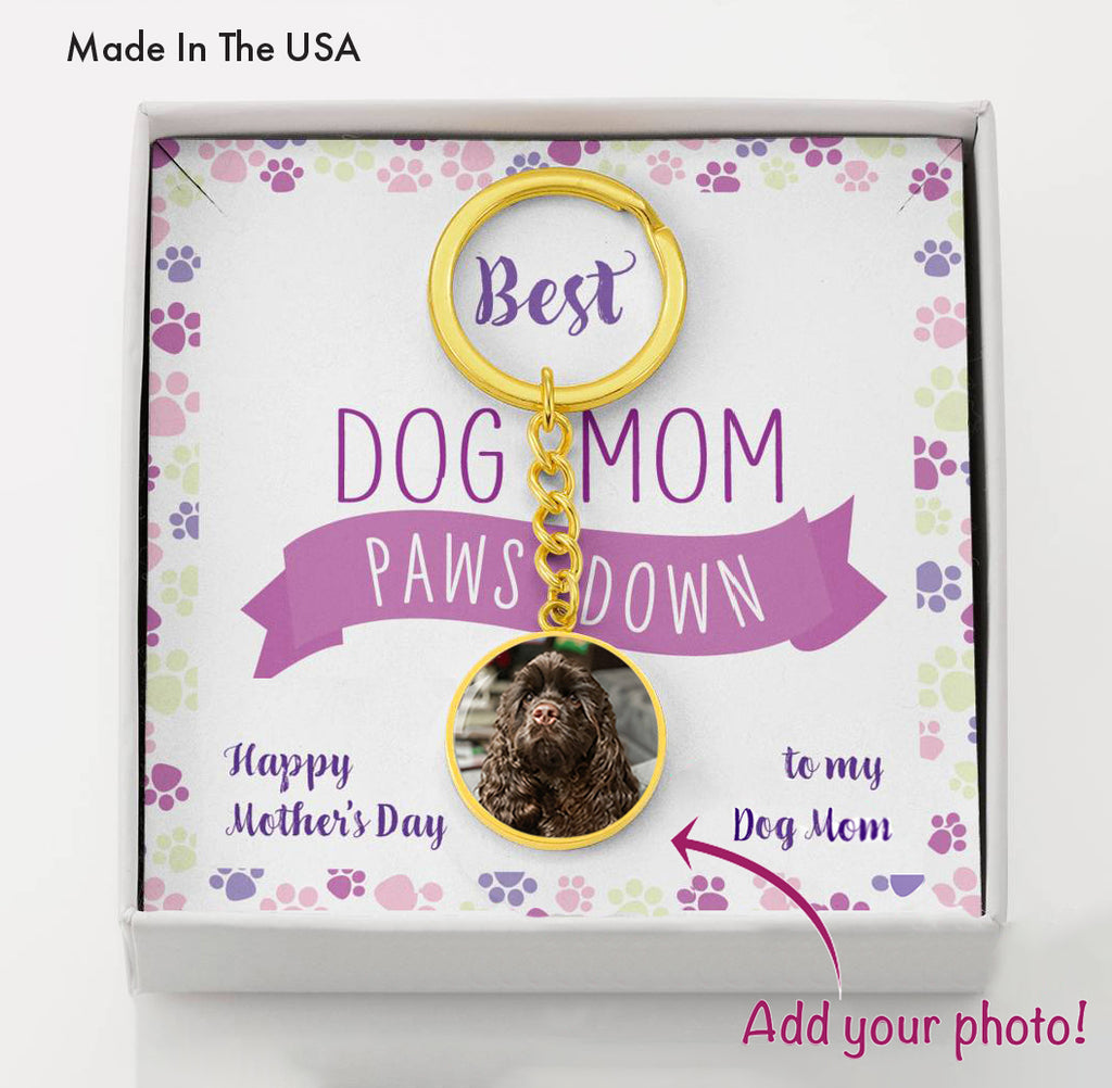 Customized Circle Photo Keychain "Best Dog Mom"