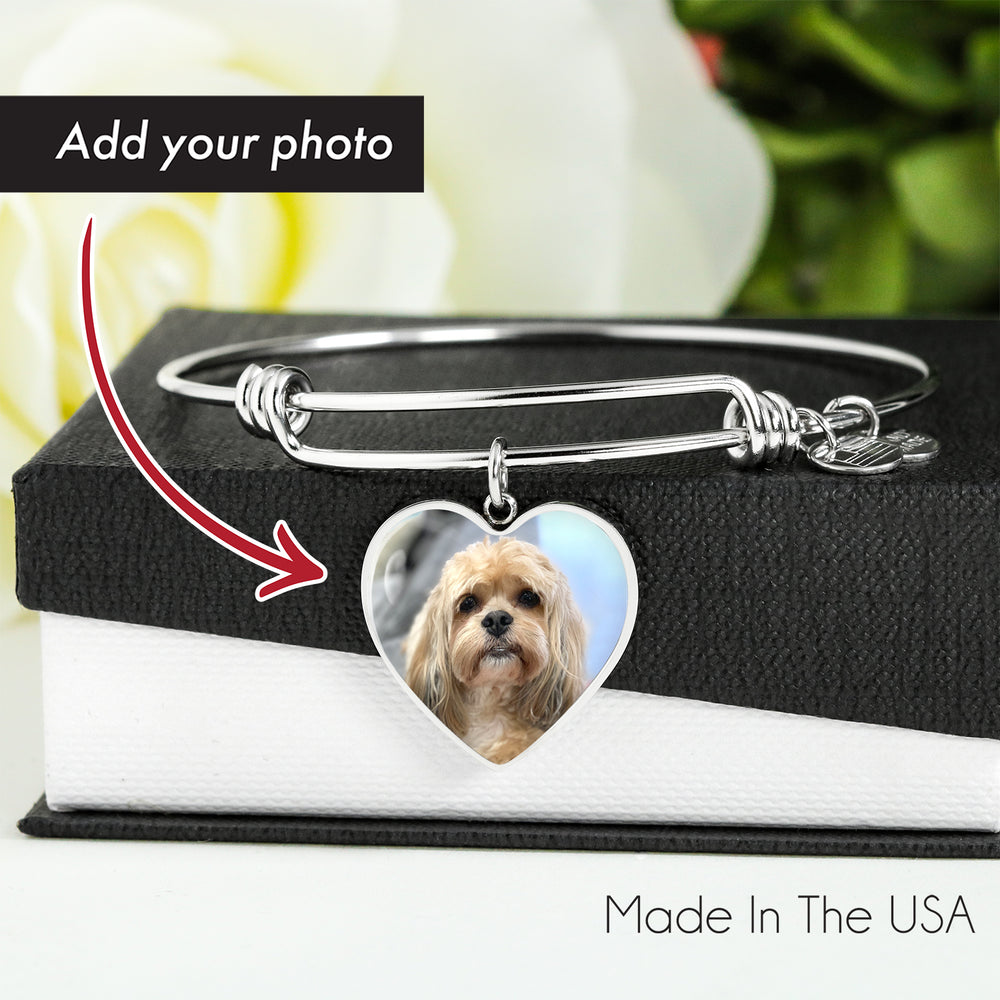 Custom Glass Coated Heart Charm Bangle Bracelet