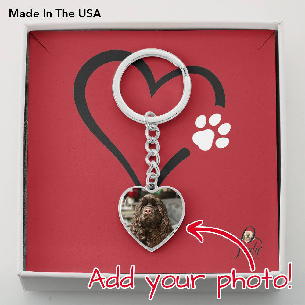 Silver Heart & Paw Customized Photo Heart Keychain. Perfect gift for dog lovers