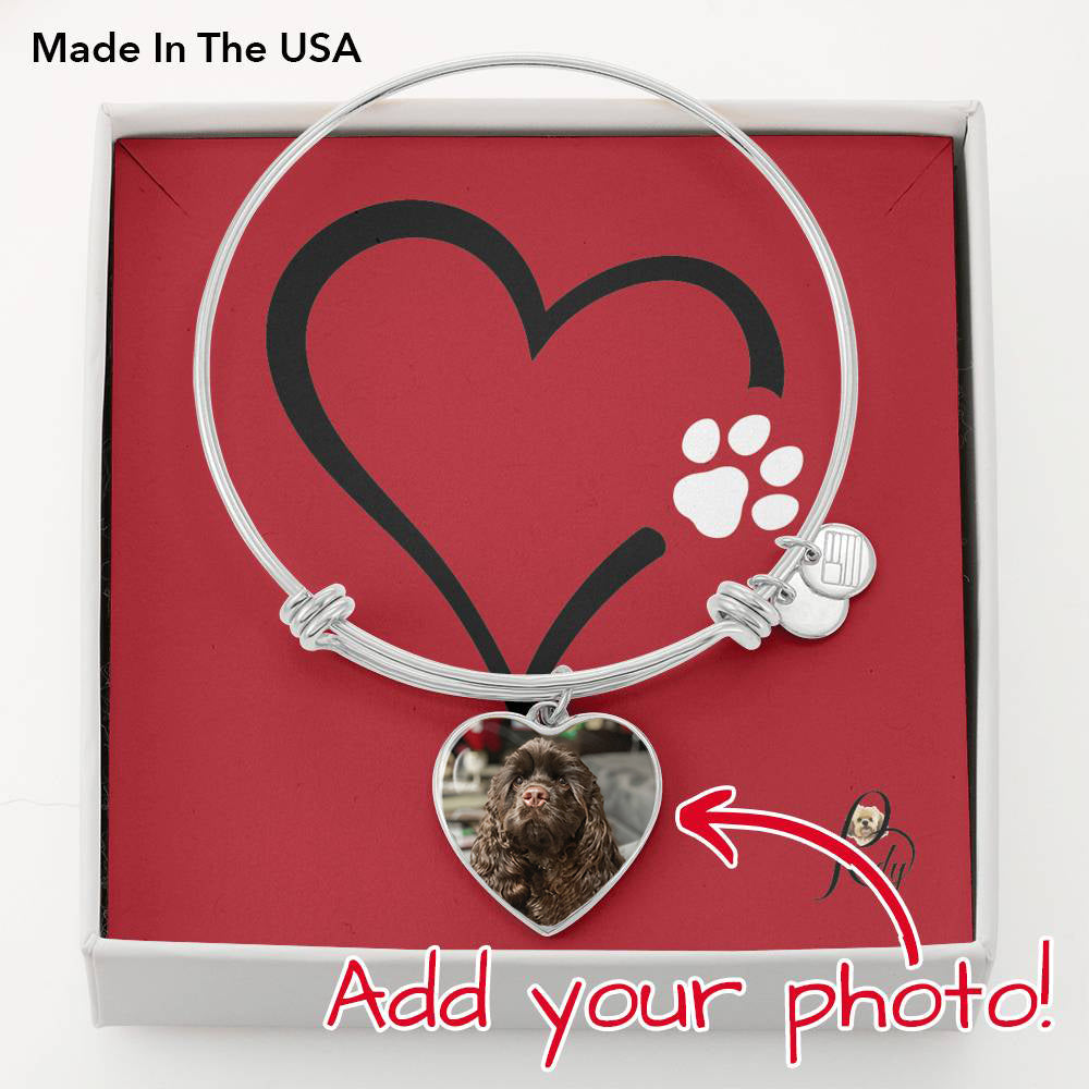 Customized dog Photo Heart Bangle Bracelet