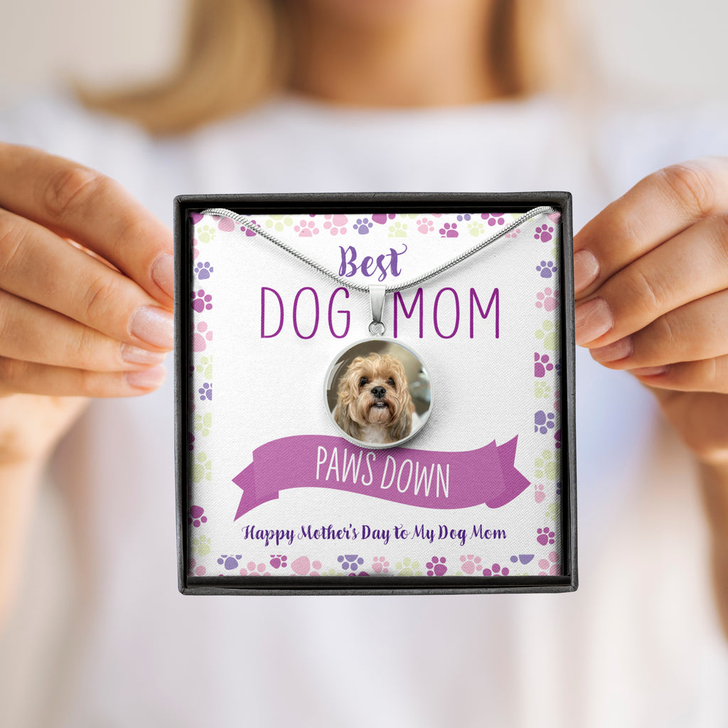 "Best Dog Mom" Customized Circle Photo Necklace