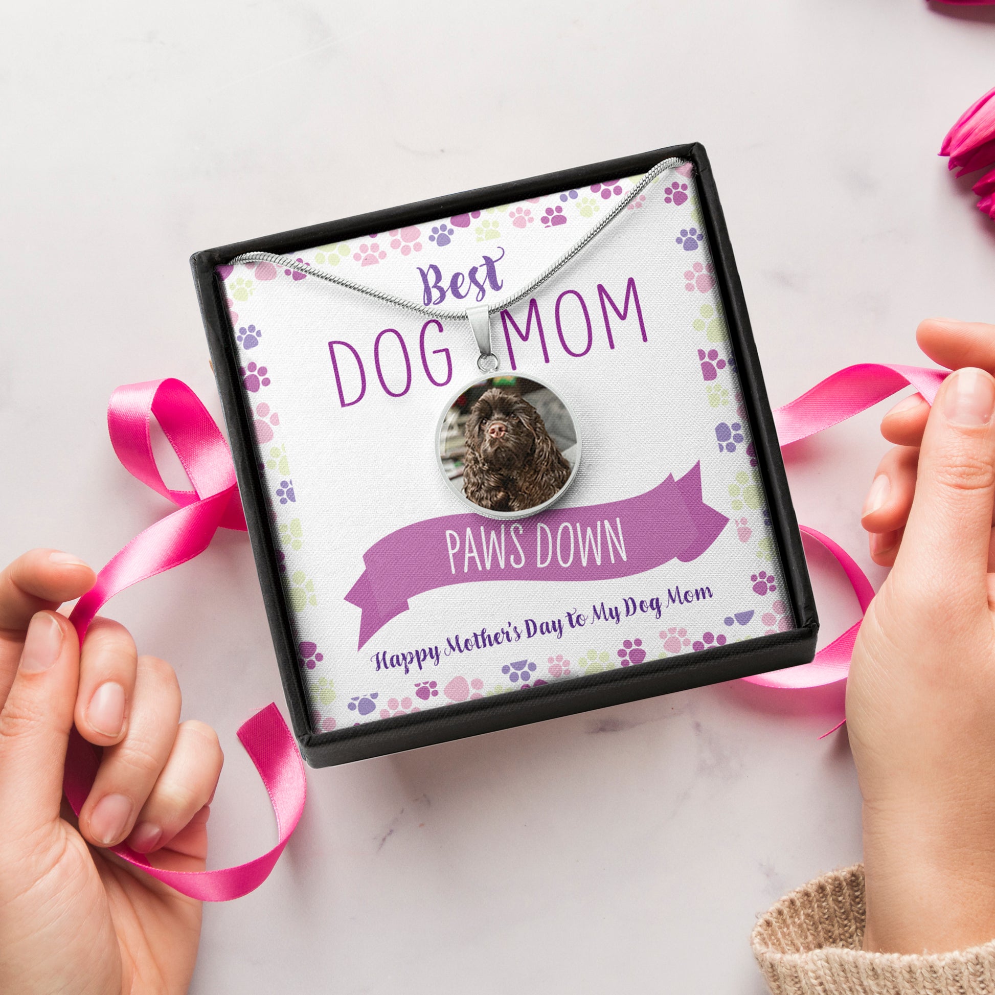 Customized Circle Photo Necklace "Best Dog Mom"