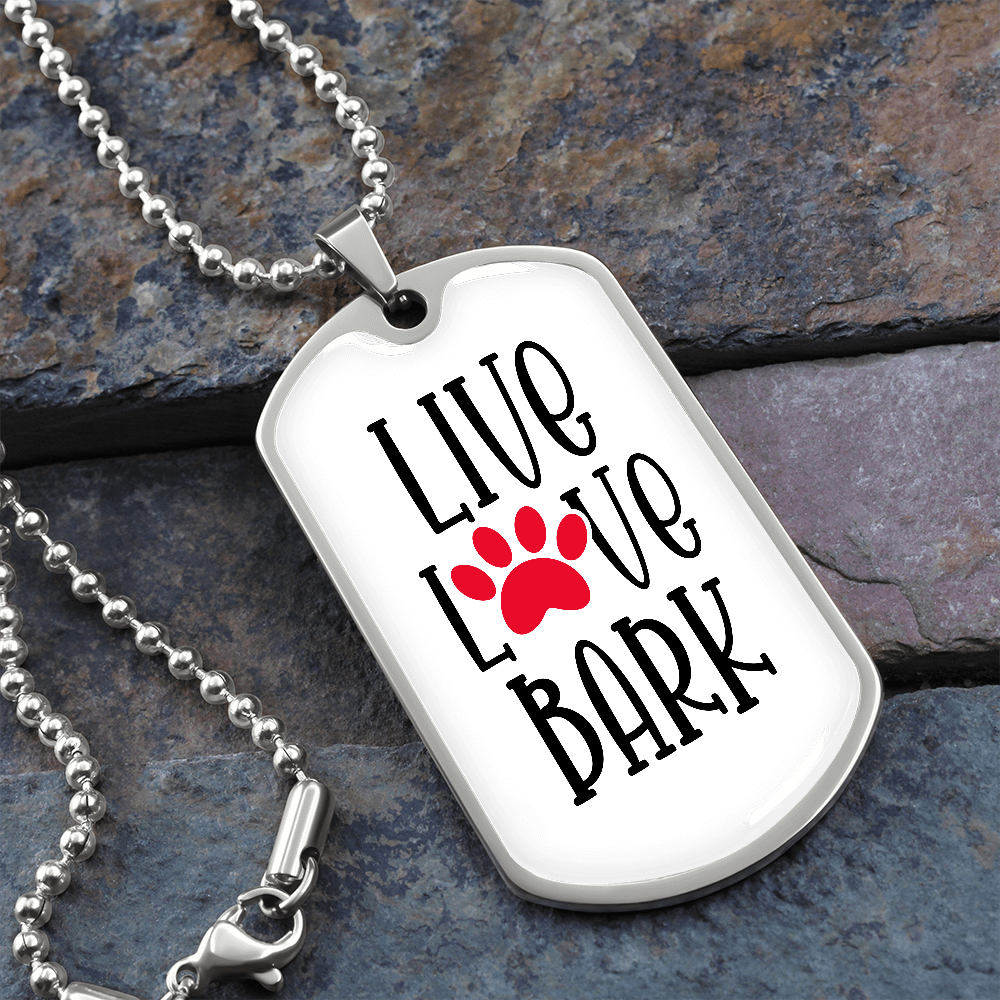 Live Love Bark Dog Tag Necklace-White