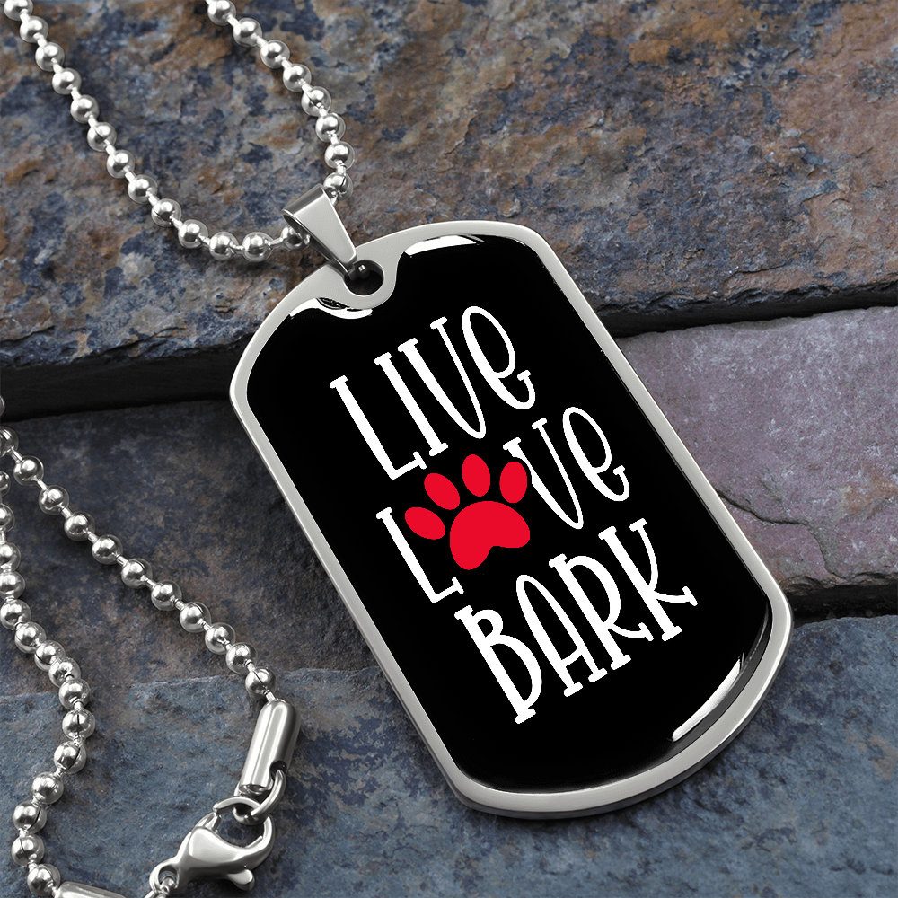 Live Love Bark Dog Tag Necklace-Black