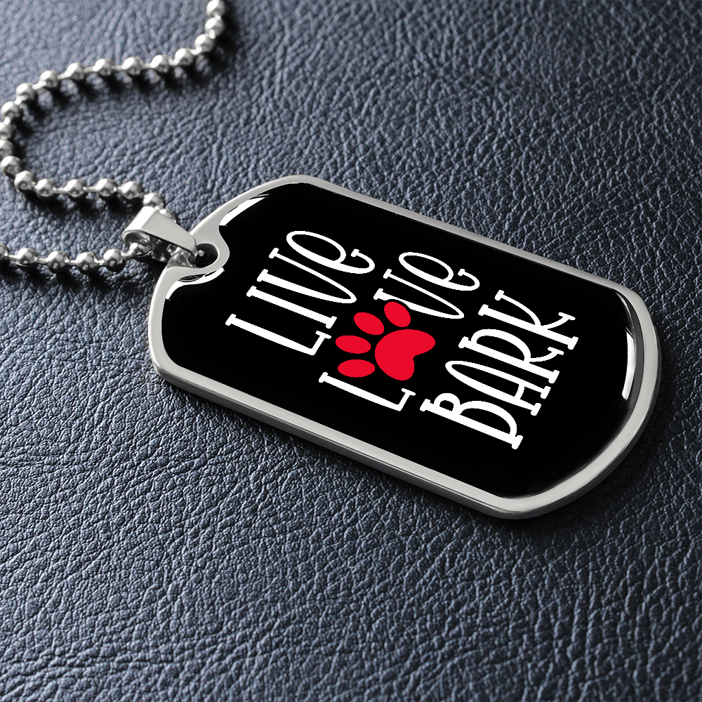 Live Love Bark Dog Tag Necklace-Black
