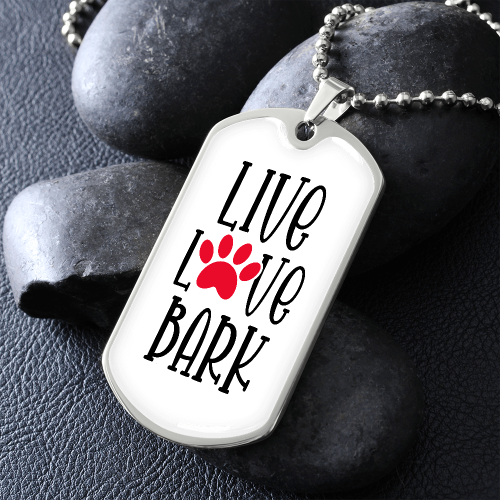 Live Love Bark Dog Tag Necklace-White