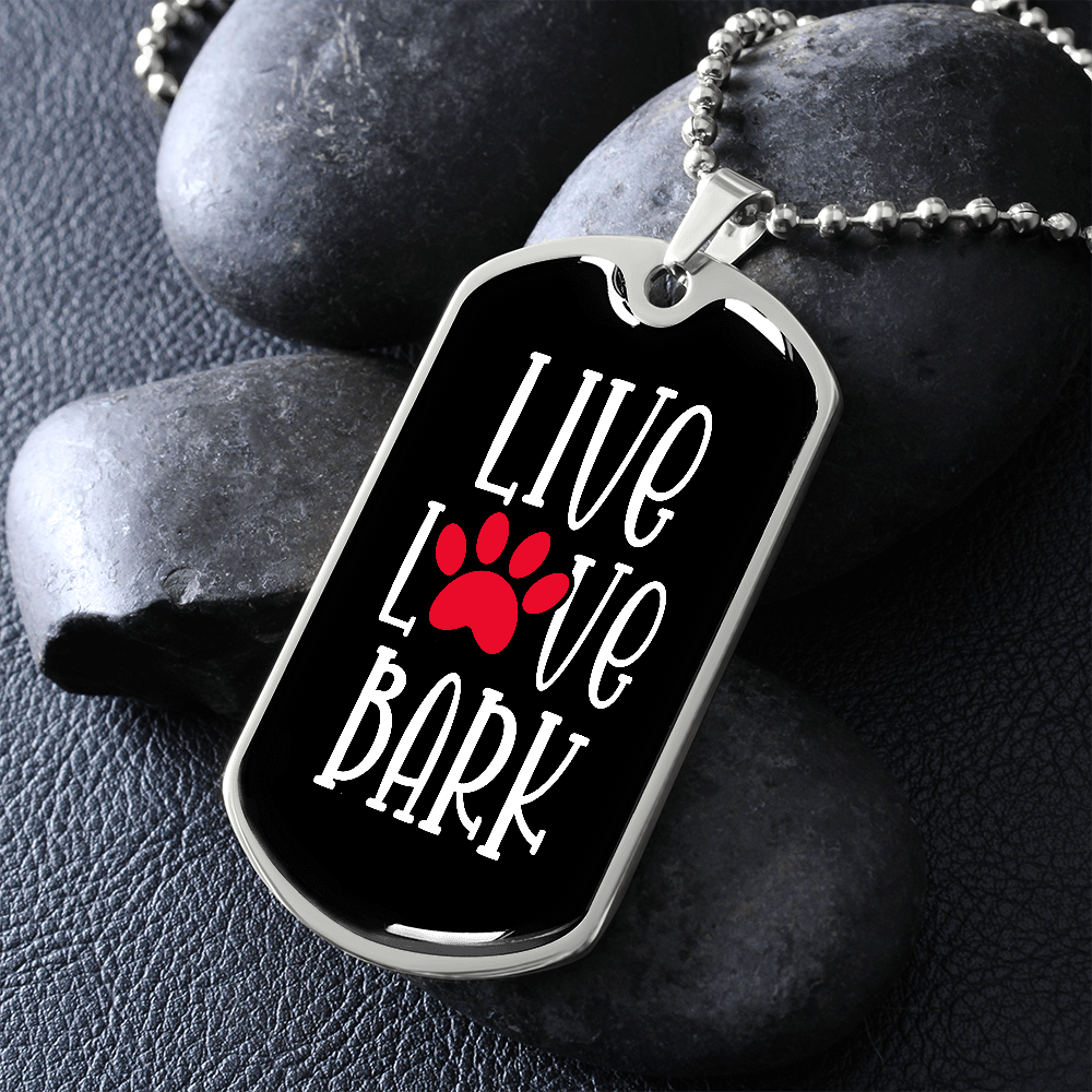 Live Love Bark Dog Tag Necklace-Black