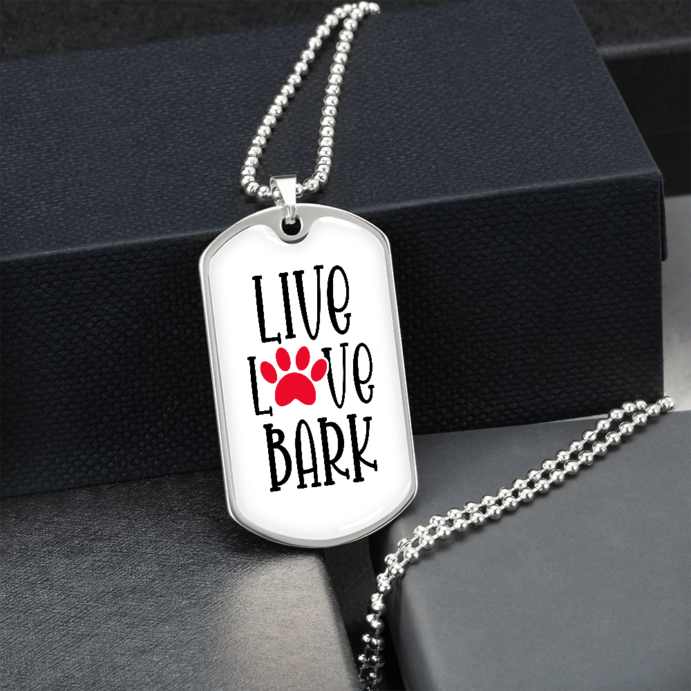 Live Love Bark Dog Tag Necklace-White