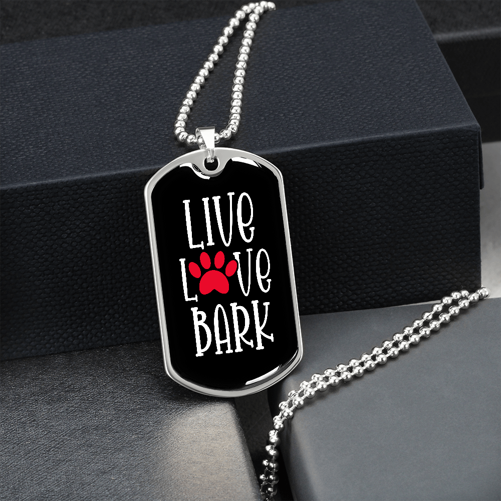 Live Love Bark Dog Tag Necklace-Black