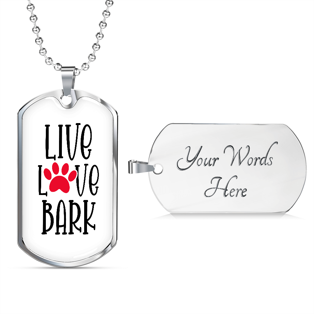 Live Love Bark Dog Tag Necklace-White