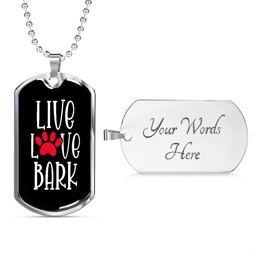 Live Love Bark Dog Tag Necklace-Black
