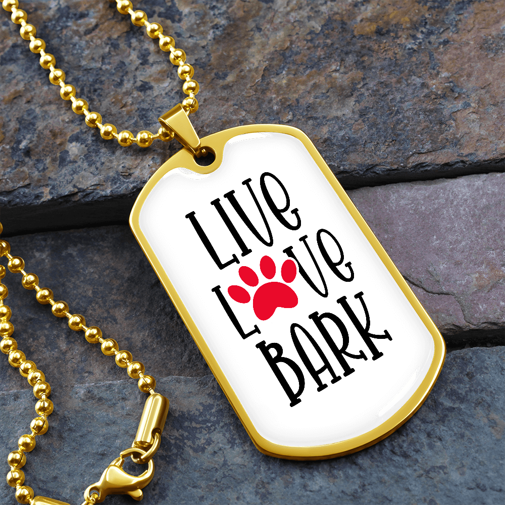 Live Love Bark Dog Tag Necklace-White