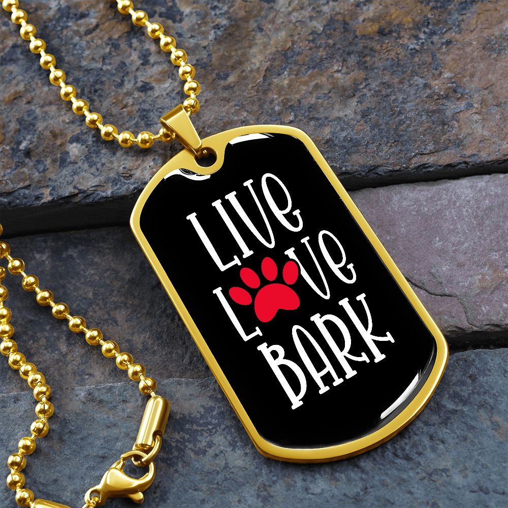 Live Love Bark Dog Tag Necklace-Black