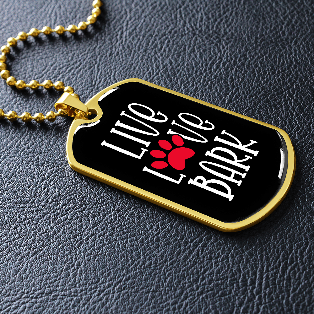 Live Love Bark Dog Tag Necklace-Black