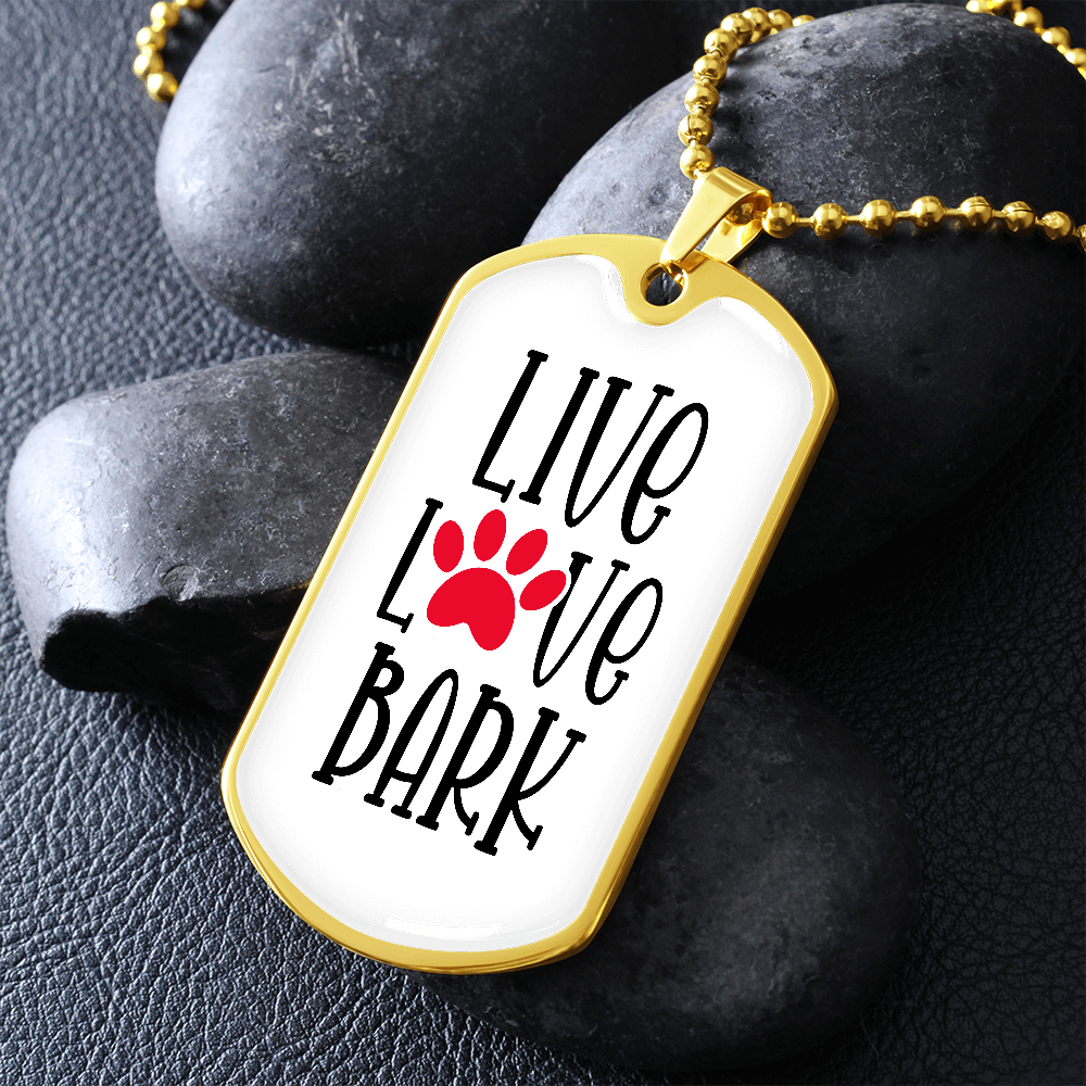 Live Love Bark Dog Tag Necklace-White
