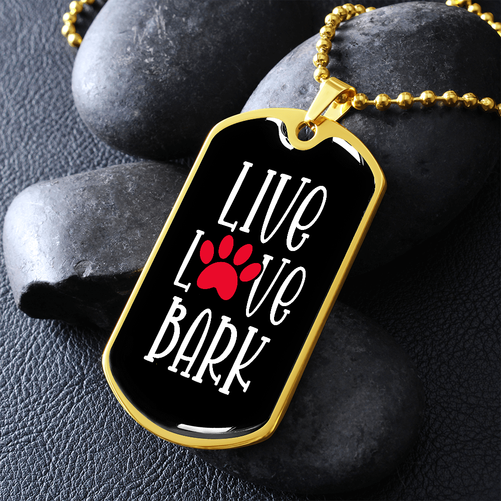 Live Love Bark Dog Tag Necklace-Black