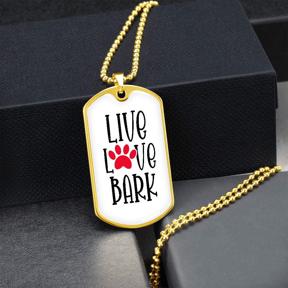 Live Love Bark Dog Tag Necklace-White