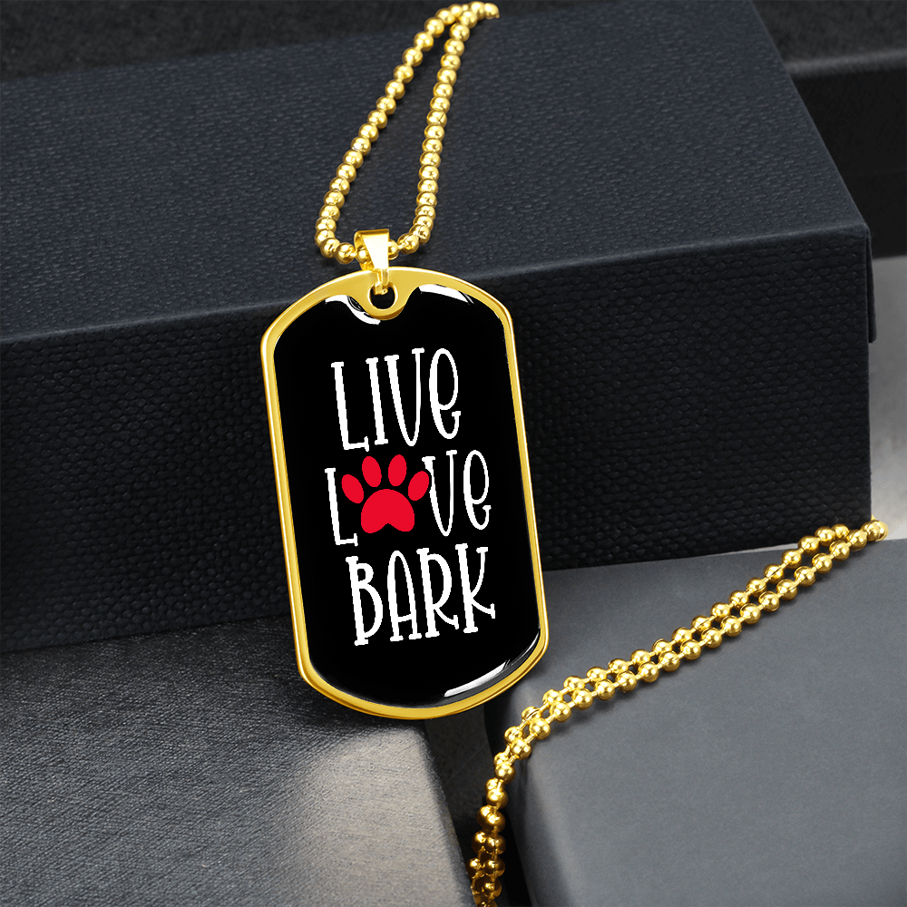 Live Love Bark Dog Tag Necklace-Black