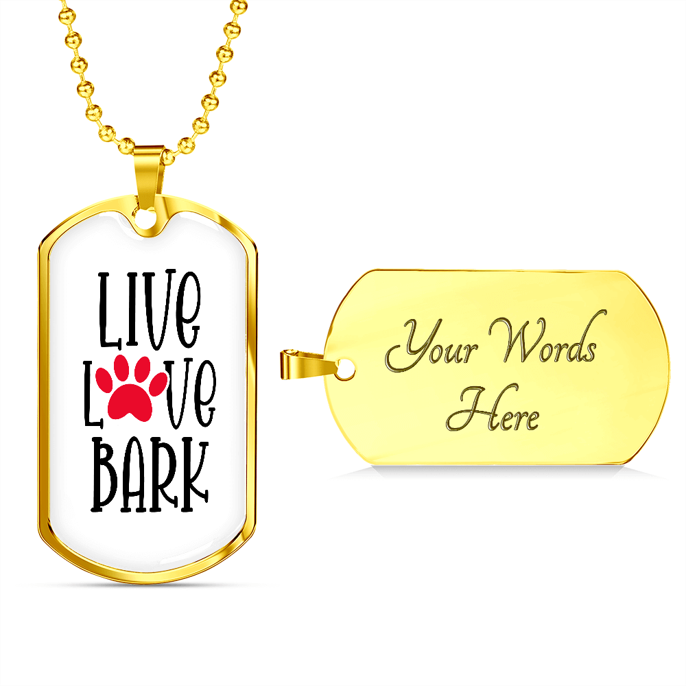 Live Love Bark Dog Tag Necklace-White