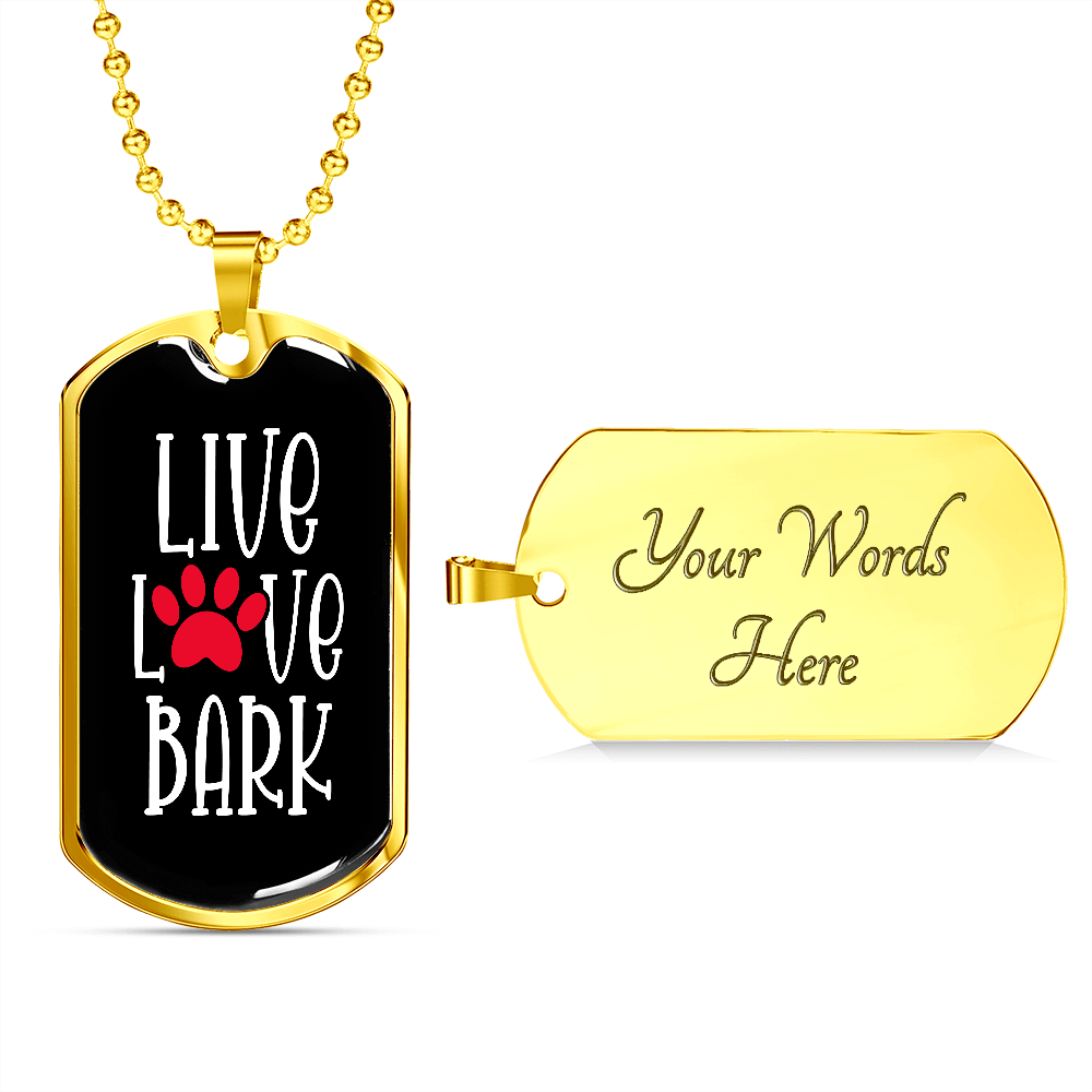 Live Love Bark Dog Tag Necklace-Black