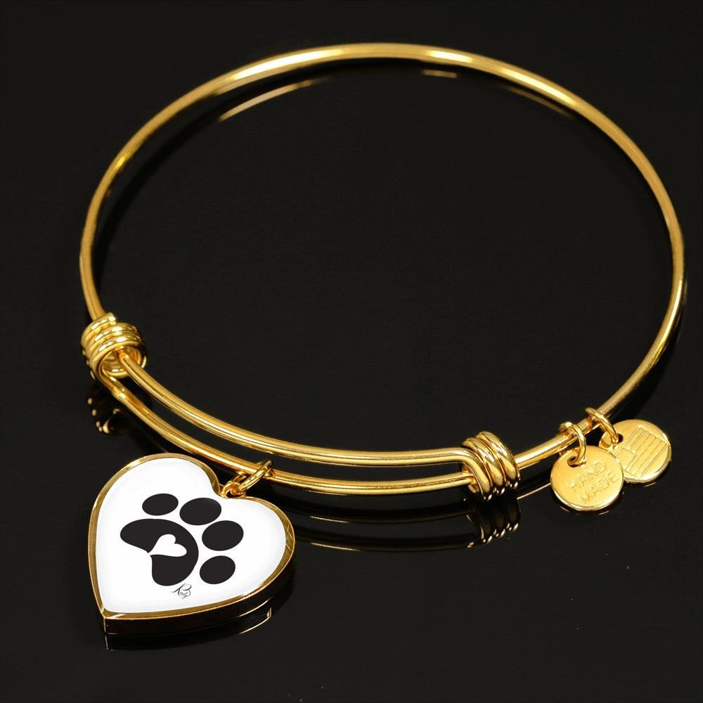 Heart pendant with paw print adjustable bangle 