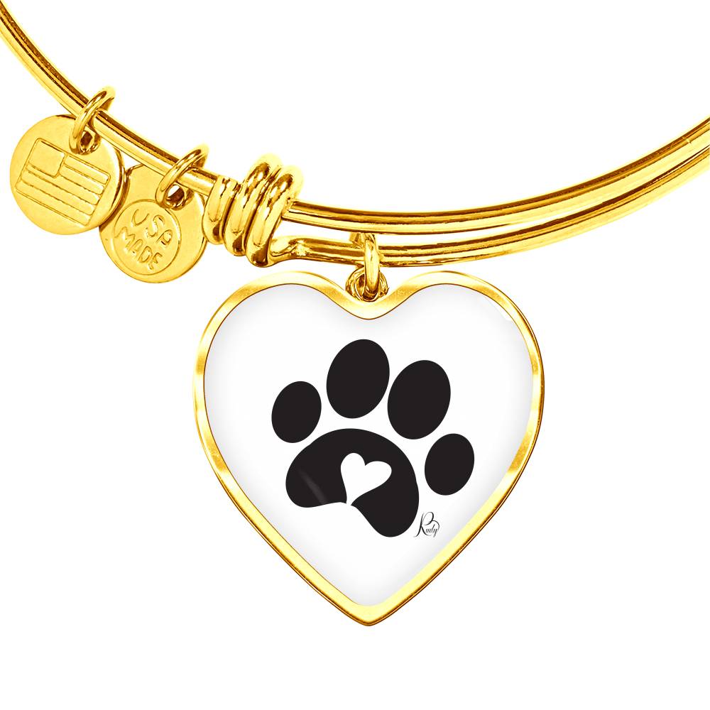 Heart pendant with paw print adjustable bangle 